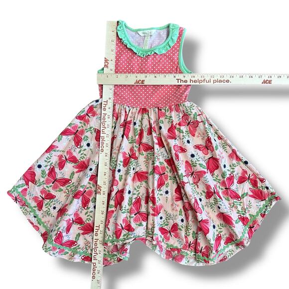 Matilda Jane Girls Dress Size 6 Pink Polka Dot Butterfly Twirl Play Dress Ruffle - Picture 3 of 7